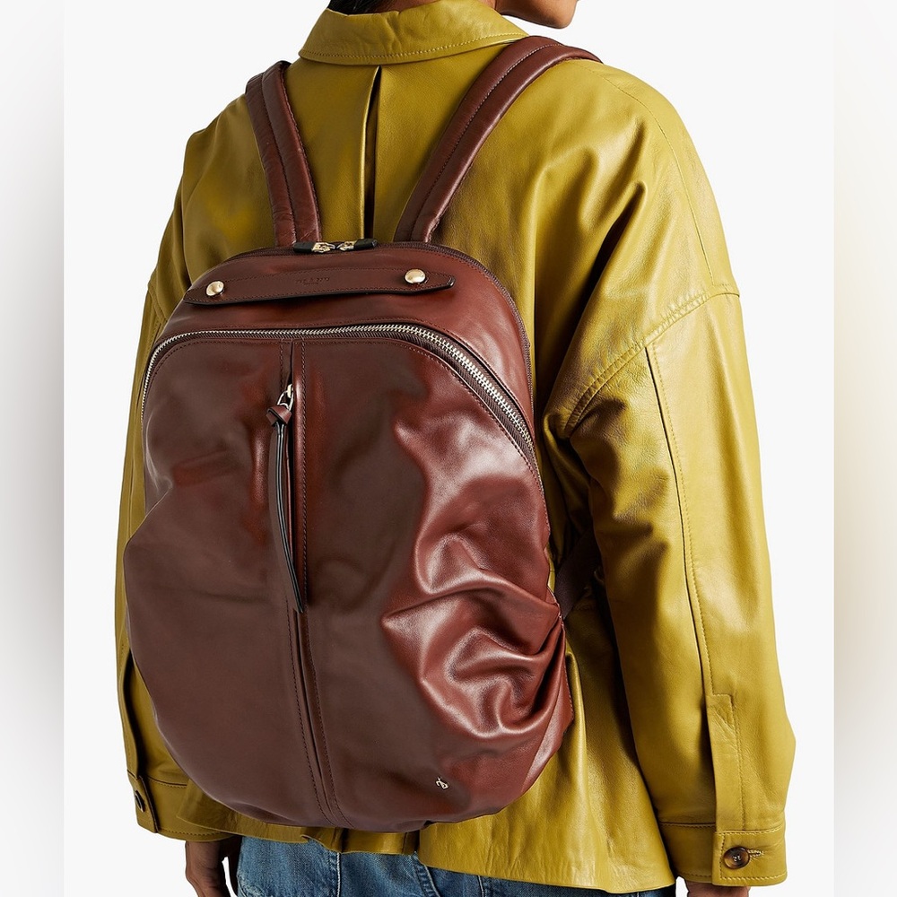 Rag and bone leather commuter backpack in matter brown.
